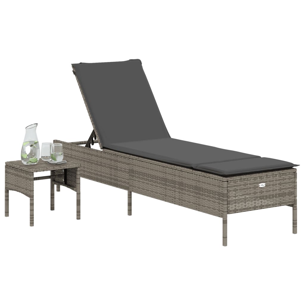 Lettino Prendisole con Tavolo e Cuscino Grigio in Polyrattan 4002730