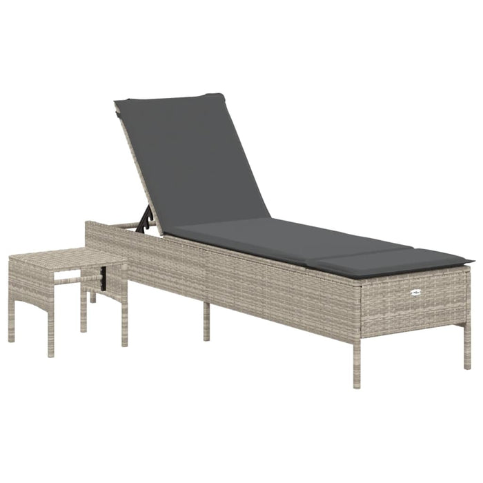 Lettino con Tavolo e Cuscino Grigio Chiaro in Polyrattan 4002733