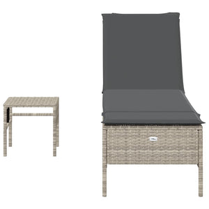 Lettino con Tavolo e Cuscino Grigio Chiaro in Polyrattan 4002733
