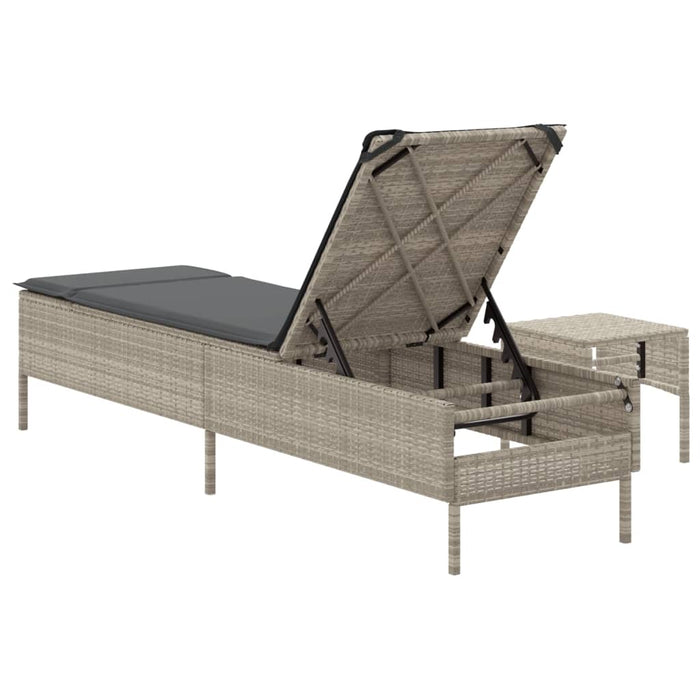 Lettino con Tavolo e Cuscino Grigio Chiaro in Polyrattan 4002733