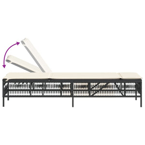 Lettino Prendisole con Cuscino Nero in Polyrattan