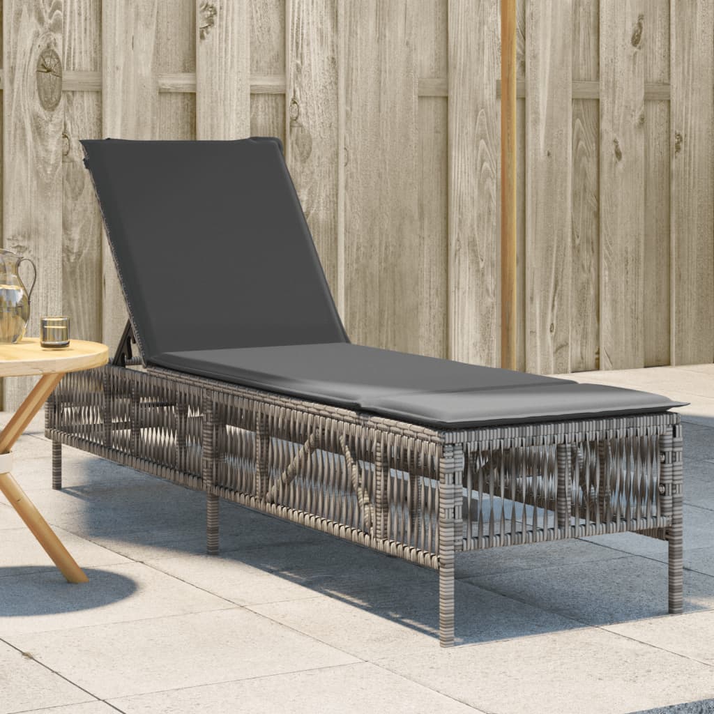 vidaXL Lettino Prendisole con Cuscino Grigio in Polyrattan