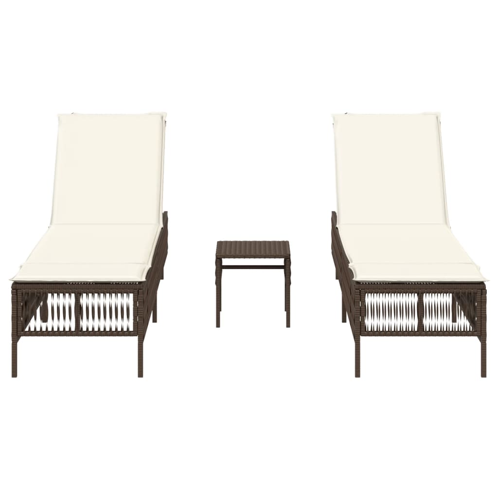 Lettini Prendisole 2 pz con Tavolino Marrone in Polyrattan 4002747