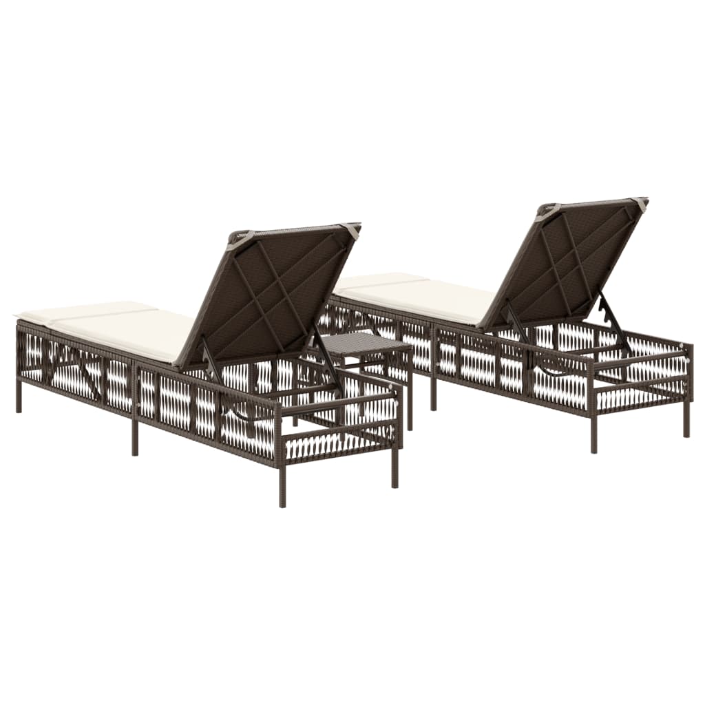 Lettini Prendisole 2 pz con Tavolino Marrone in Polyrattan 4002747
