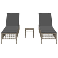 Lettini Prendisole 2 pz con Tavolino Grigio in Polyrattan