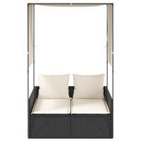 Lettino Prendisole con Tetto e Tende Nero in Polyrattan 4002755