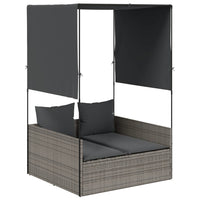 Lettino Prendisole Doppio Tetto e Tende Grigio in Polyrattan 4002757