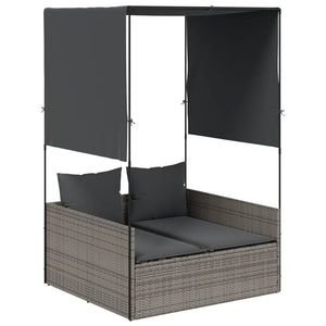 Lettino Prendisole Doppio Tetto e Tende Grigio in Polyrattan 4002757