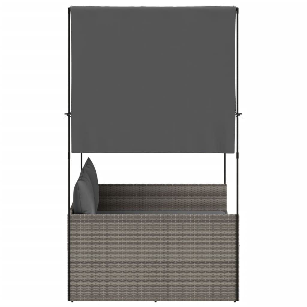 Lettino Prendisole Doppio Tetto e Tende Grigio in Polyrattan 4002757