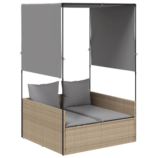 vidaXL Lettino Prendisole con Tetto e Tende Beige in Polyrattan