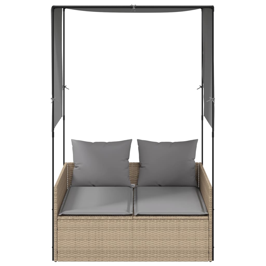 vidaXL Lettino Prendisole con Tetto e Tende Beige in Polyrattan