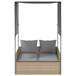 vidaXL Lettino Prendisole con Tetto e Tende Beige in Polyrattan