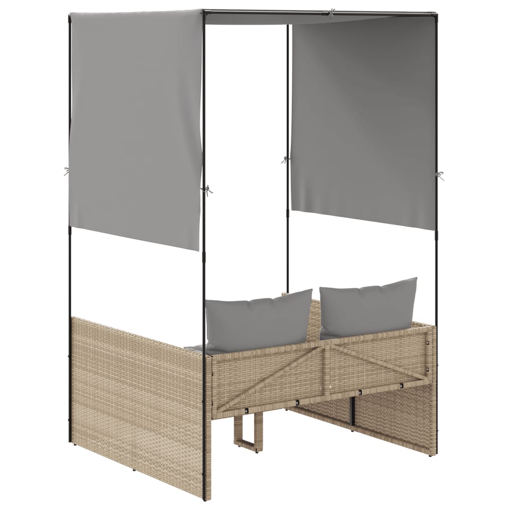 vidaXL Lettino Prendisole con Tetto e Tende Beige in Polyrattan