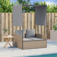 vidaXL Lettino Prendisole con Tetto e Tende Beige in Polyrattan