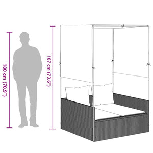 Lettino Prendisole Tetto e Tende Grigio Chiaro in Polyrattan 4002760