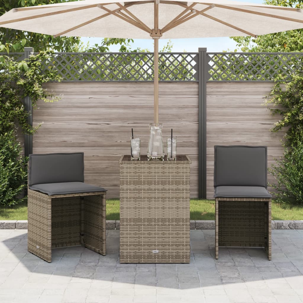 vidaXL Set da Bistrò 3 pz con Cuscini Grigio in Polyrattan