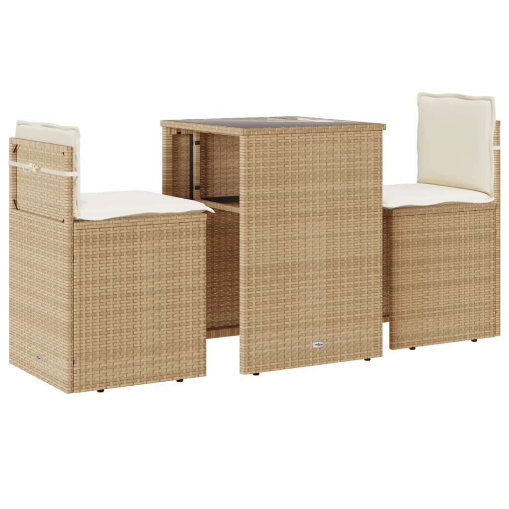 Set da Bistrò 3 pz con Cuscini Beige in Polyrattan 4003873