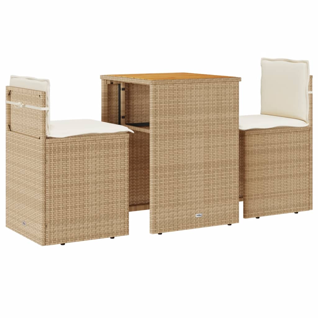 Set da Bistrò 3 pz con Cuscini Beige in Polyrattan 4003877