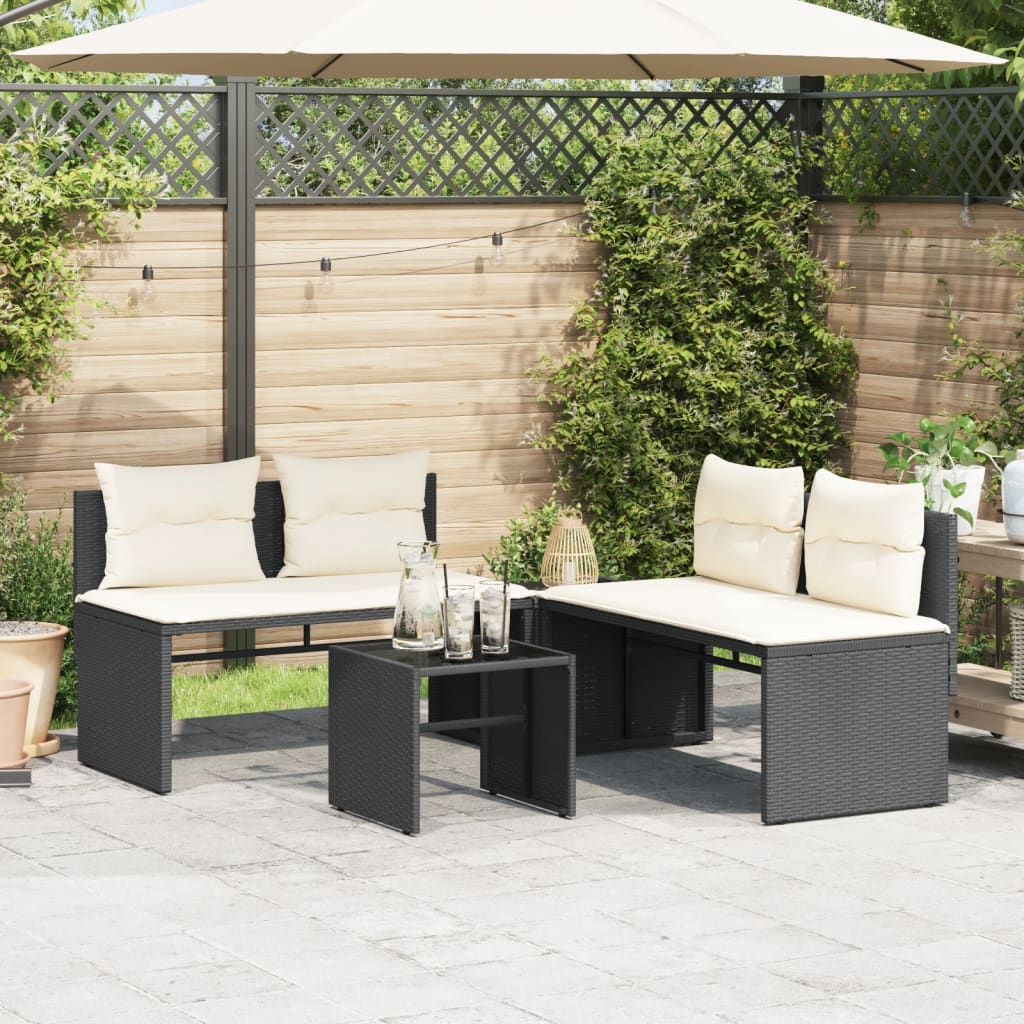 vidaXL Set Divani da Giardino 4 pz con Cuscini Nero in Polyrattan