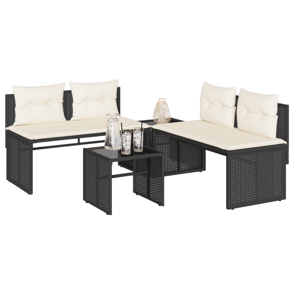 vidaXL Set Divani da Giardino 4 pz con Cuscini Nero in Polyrattan