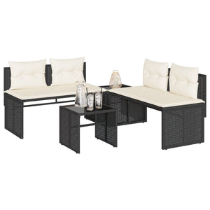 vidaXL Set Divani da Giardino 4 pz con Cuscini Nero in Polyrattan