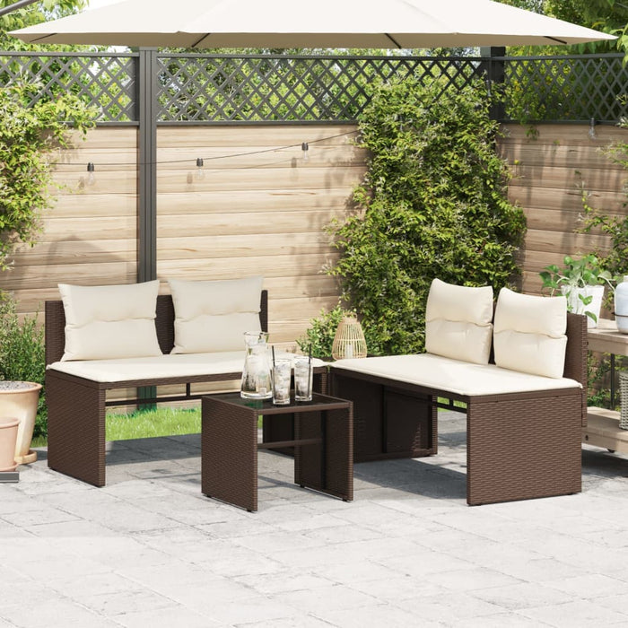 Set Divano da Giardino 4 pz con Cuscini-Sofa da Giardino-Divanetto da esterno Marrone in Polyrattan 496872