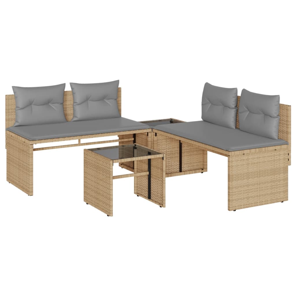 Set Divano da Giardino 4 pz con Cuscini-Sofa da Giardino-Divanetto da esterno Beige in Polyrattan 421225