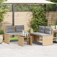 Set Divano da Giardino 4 pz con Cuscini-Sofa da Giardino-Divanetto da esterno Beige in Polyrattan 421225