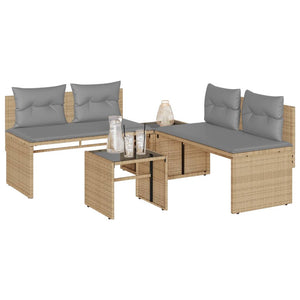 Set Divano da Giardino 4 pz con Cuscini-Sofa da Giardino-Divanetto da esterno Beige in Polyrattan 421225
