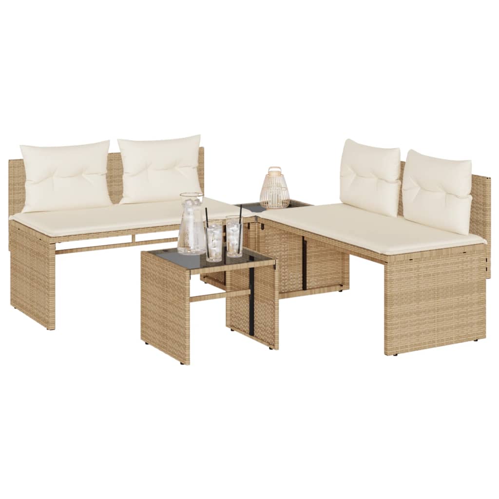 Set Divano da Giardino 4 pz con Cuscini-Sofa da Giardino-Divanetto da esterno Beige in Polyrattan 838640