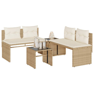 Set Divano da Giardino 4 pz con Cuscini-Sofa da Giardino-Divanetto da esterno Beige in Polyrattan 838640