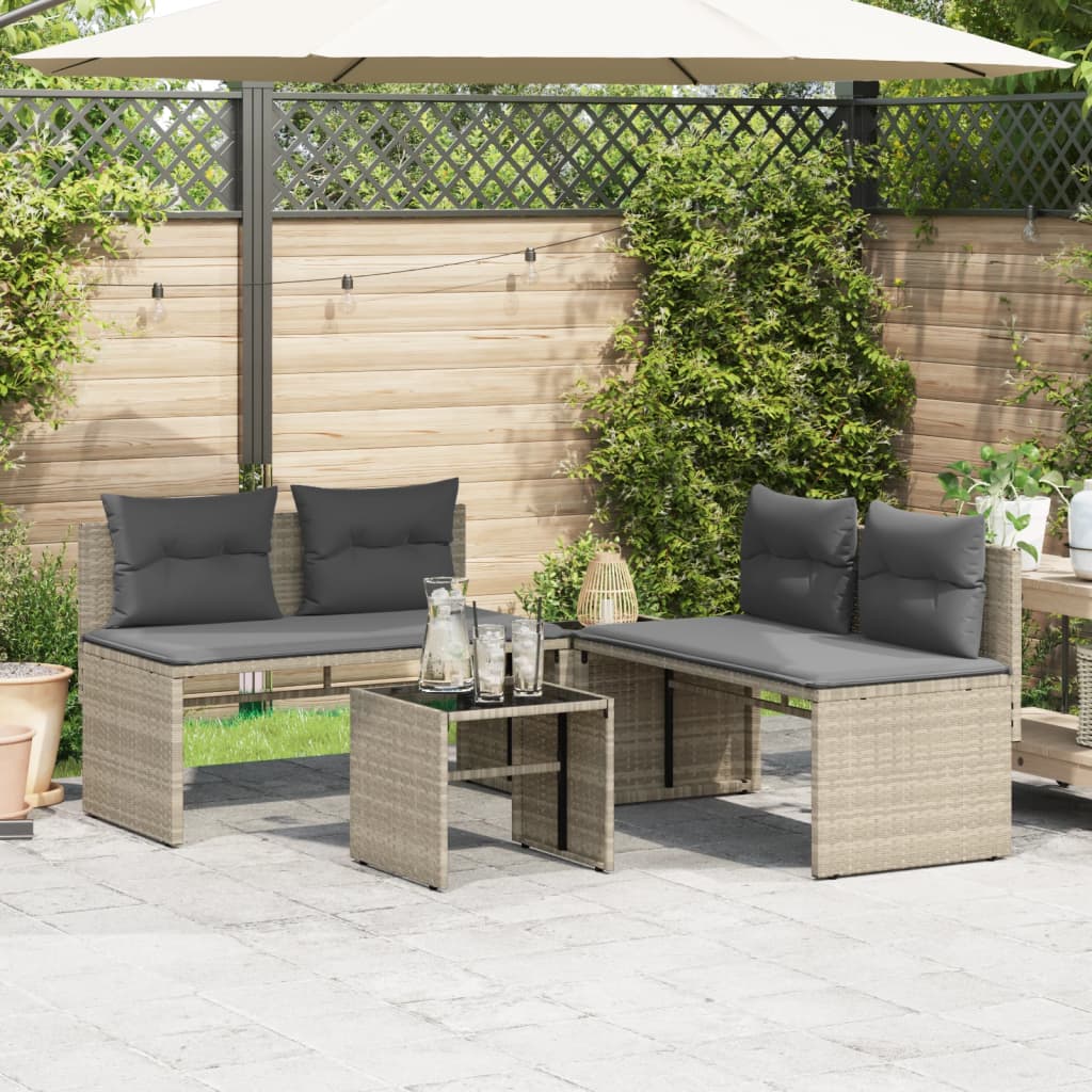 Set Divano da Giardino 4 pz con Cuscini-Sofa da Giardino-Divanetto da esterno Grigio Chiaro Polyrattan 560805