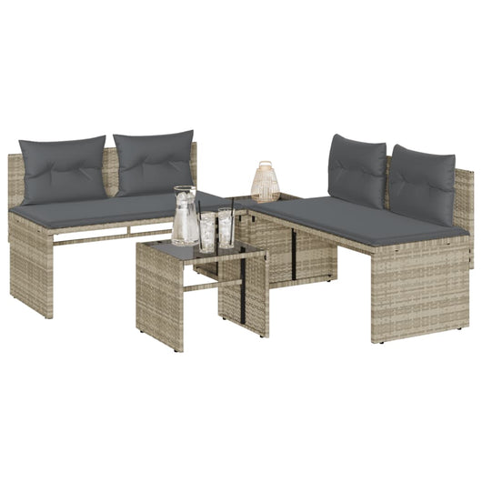 Set Divano da Giardino 4 pz con Cuscini-Sofa da Giardino-Divanetto da esterno Grigio Chiaro Polyrattan 560805