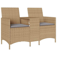 Divano Giardino 2 Posti con Tavolo e Cuscini Beige Polyrattan 4003887