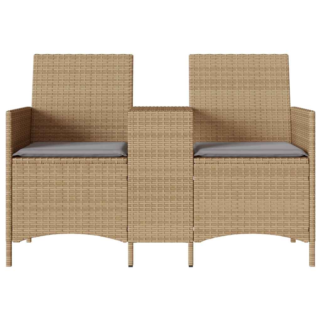 Divano Giardino 2 Posti con Tavolo e Cuscini Beige Polyrattan 4003887
