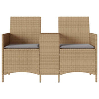 Divano Giardino 2 Posti con Tavolo e Cuscini Beige Polyrattan 4003887