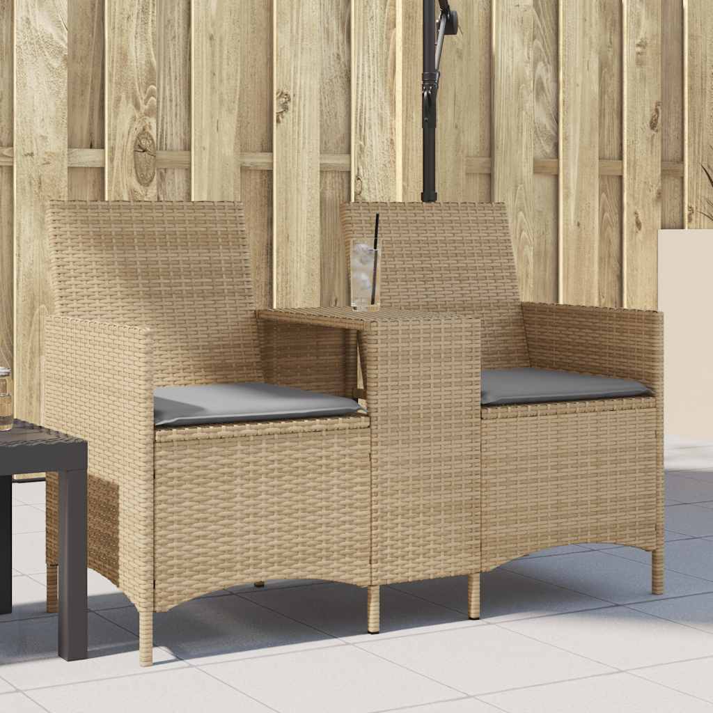 Divano Giardino 2 Posti con Tavolo e Cuscini Beige Polyrattan 4003887