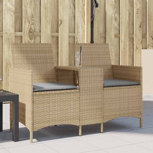 Divano Giardino 2 Posti con Tavolo e Cuscini Beige Polyrattan 4003887