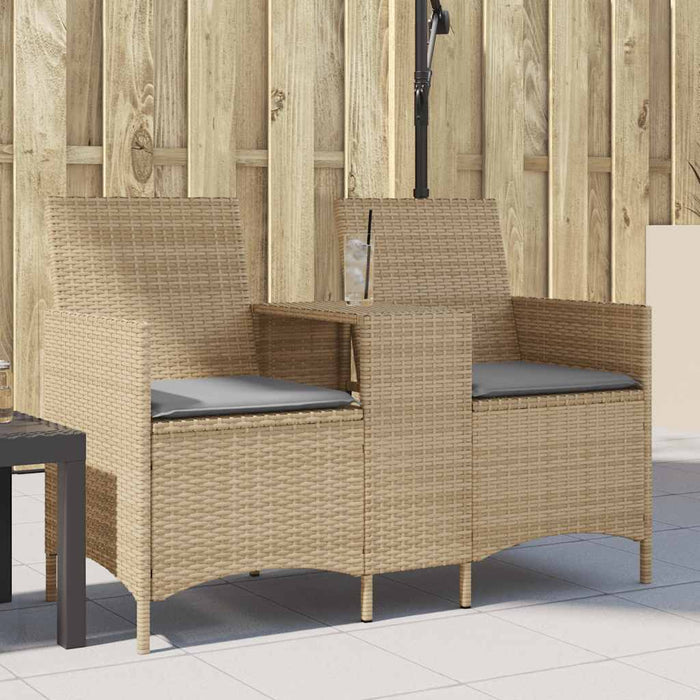 Divano Giardino 2 Posti con Tavolo e Cuscini Beige Polyrattan 4003887