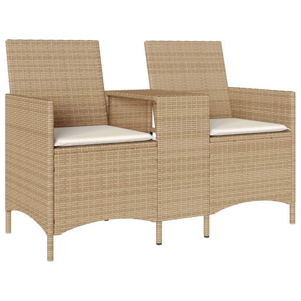 Divano Giardino 2 Posti con Tavolo e Cuscini-Sofa da Giardino-Divanetto da esterno Beige Polyrattan