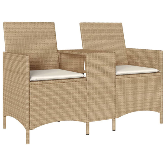 Divano Giardino 2 Posti con Tavolo e Cuscini-Sofa da Giardino-Divanetto da esterno Beige Polyrattan