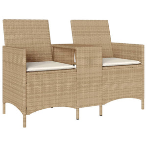 Divano Giardino 2 Posti con Tavolo e Cuscini Beige Polyrattan 4003888
