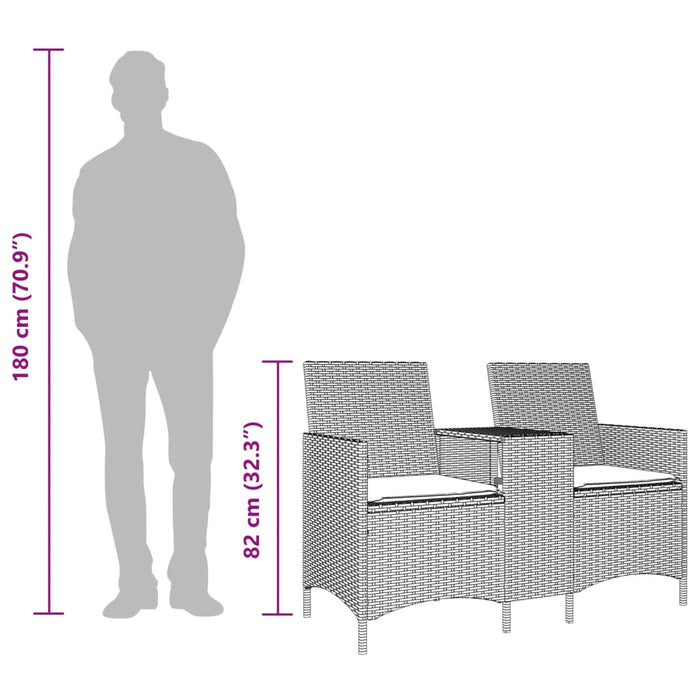 Divano Giardino 2 Posti con Tavolo e Cuscini-Sofa da Giardino-Divanetto da esterno Beige Polyrattan