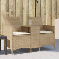 Divano Giardino 2 Posti con Tavolo e Cuscini-Sofa da Giardino-Divanetto da esterno Beige Polyrattan