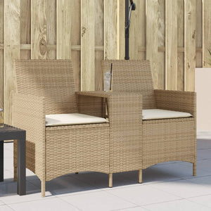 Divano Giardino 2 Posti con Tavolo e Cuscini-Sofa da Giardino-Divanetto da esterno Beige Polyrattan