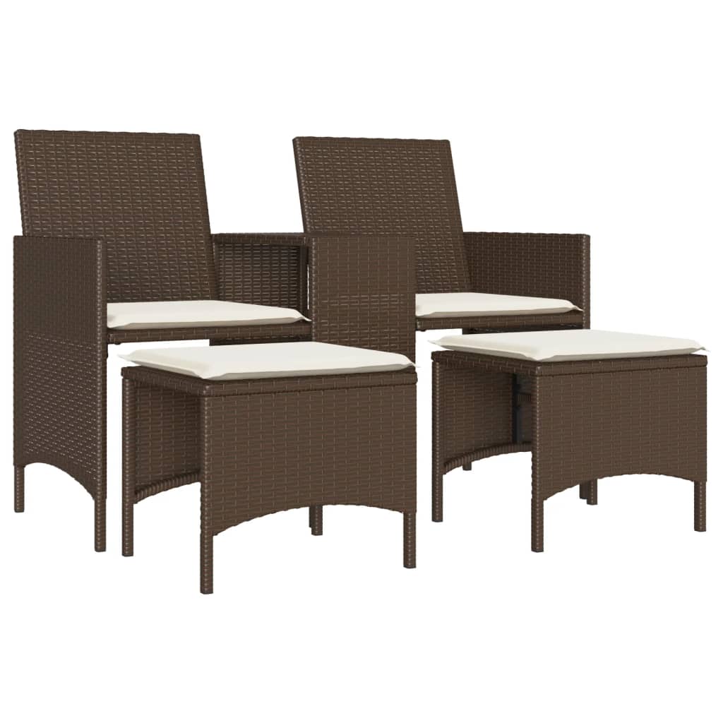 Divano Giardino 2Posti con Tavolo e Sgabelli Marrone Polyrattan 4003891