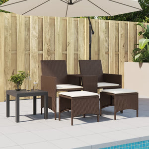 Divano Giardino 2 Posti con Tavolo e Sgabell-Sofa da Giardino-Divanetto da esternoi Marrone Polyrattan 667148
