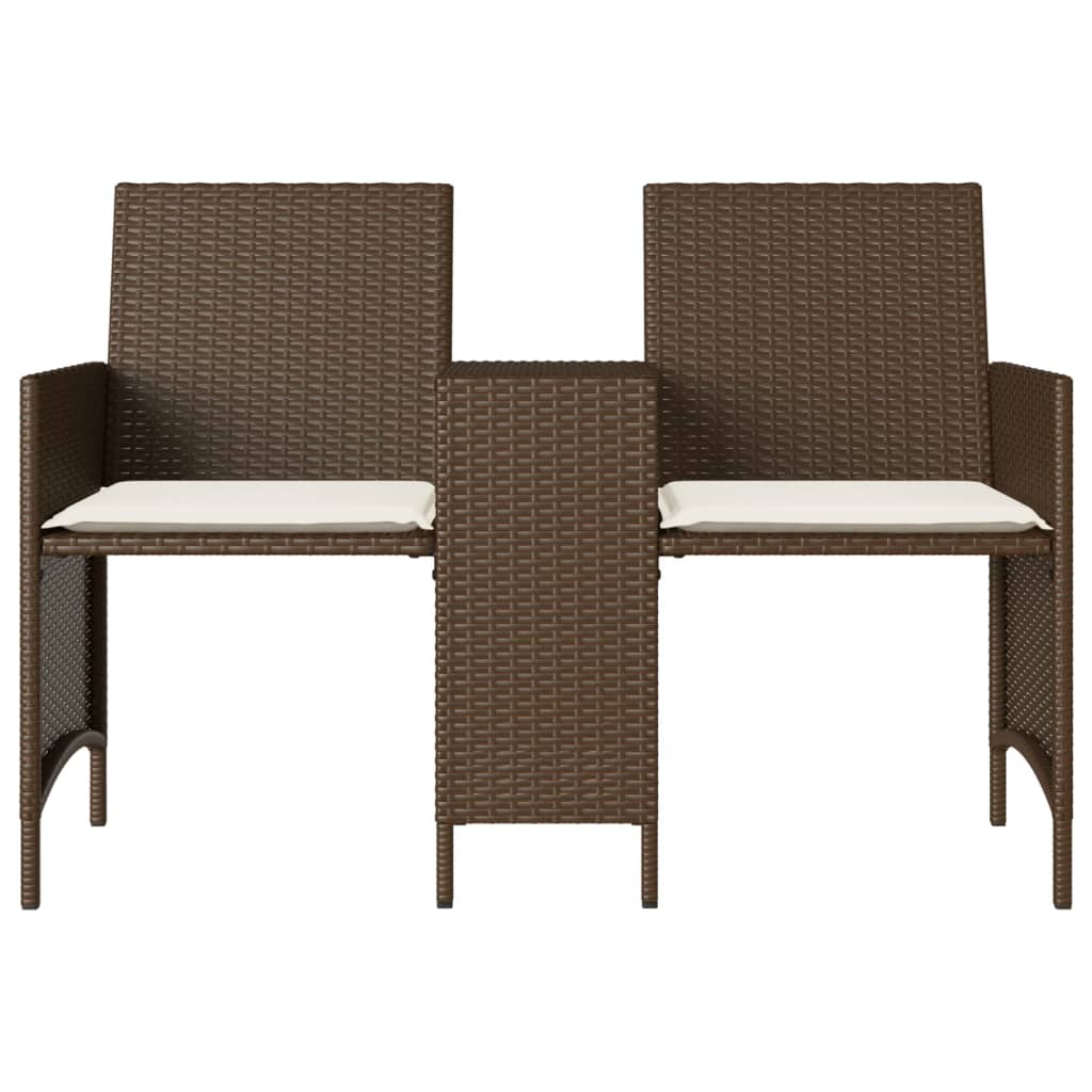 Divano Giardino 2 Posti con Tavolo e Sgabell-Sofa da Giardino-Divanetto da esternoi Marrone Polyrattan 667148