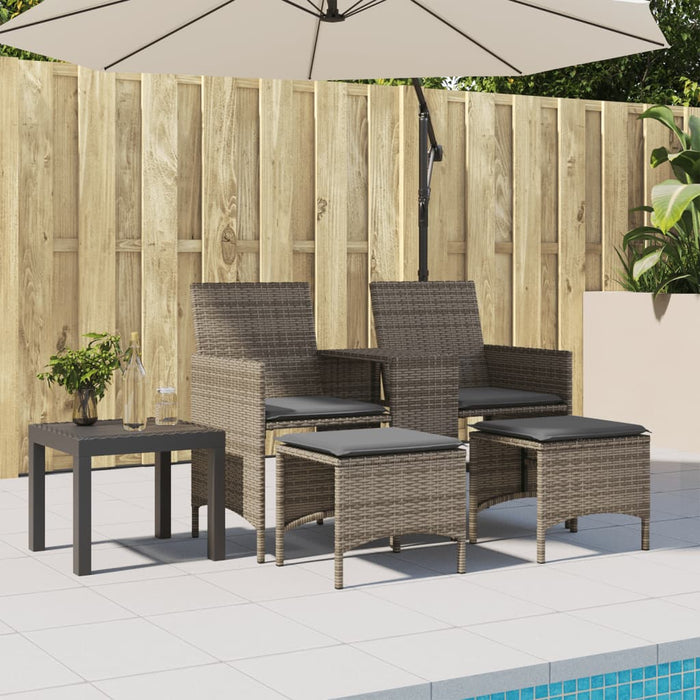 vidaXL Divano Giardino 2 Posti con Tavolo e Sgabelli Grigio Polyrattan