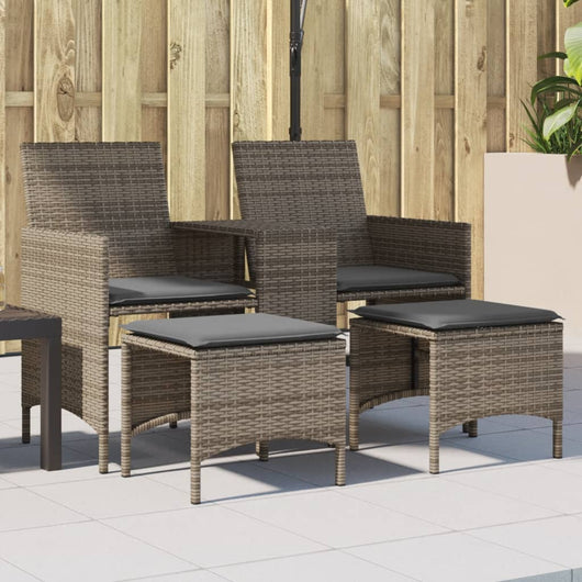 vidaXL Divano Giardino 2 Posti con Tavolo e Sgabelli Grigio Polyrattan